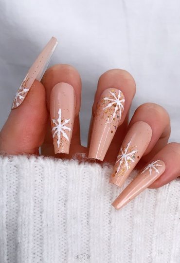 25 Christmas Nails 2020 Snowflake On Nude Winter Nails