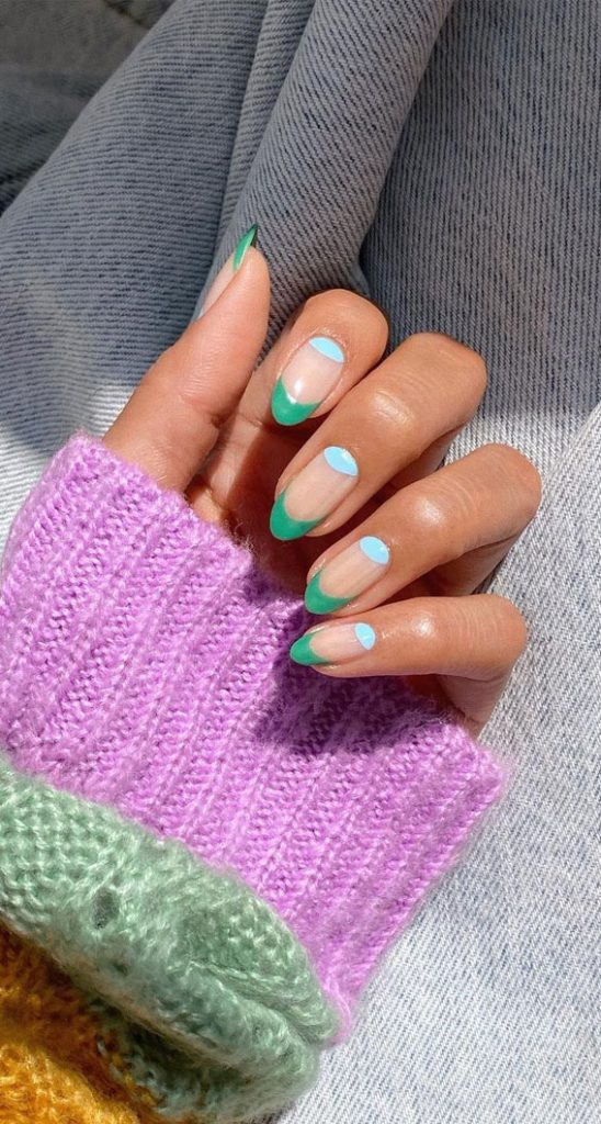 Cute Fall Nail Trends To Inspire You Green Tip Blue Half Moon