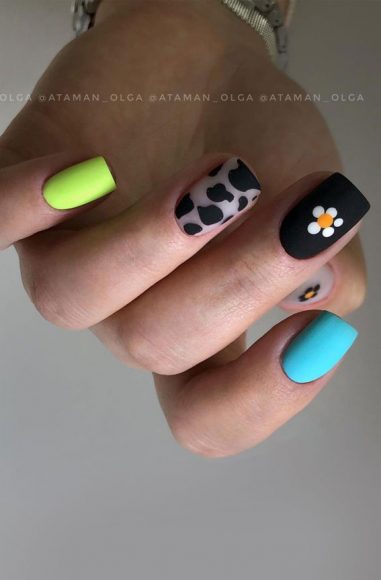 50 Eye Catching Nail Art Designs Cow Print Daisy Black Nails