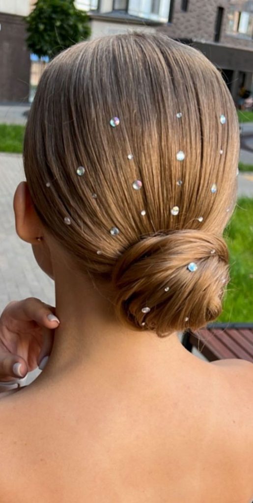 59 Gorgeous Wedding Hairstyles In 2022 Sleek Low Bun With Rhinestones