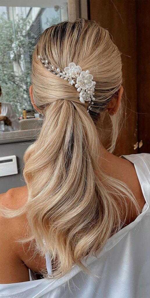 Gorgeous Wedding Hairstyles In Glam Pony White Hairpiece