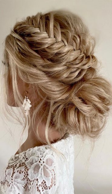 Gorgeous Wedding Hairstyles In Fishtail Messy Bun