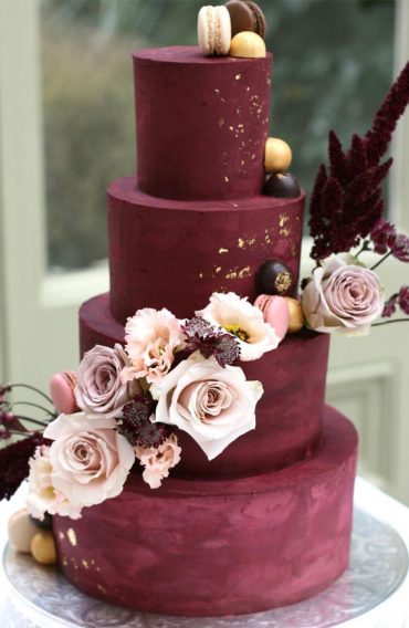 Stylish Dark Moody Wedding Cakes Four Tier Burgundy Cake