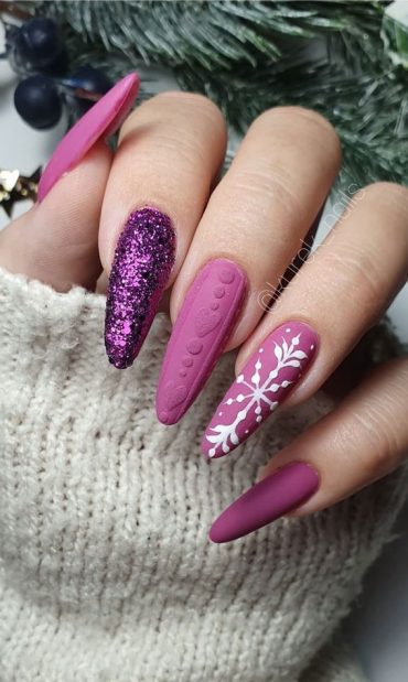 50 Fab Christmas Nail Designs Ideas Purple Sweater Matte