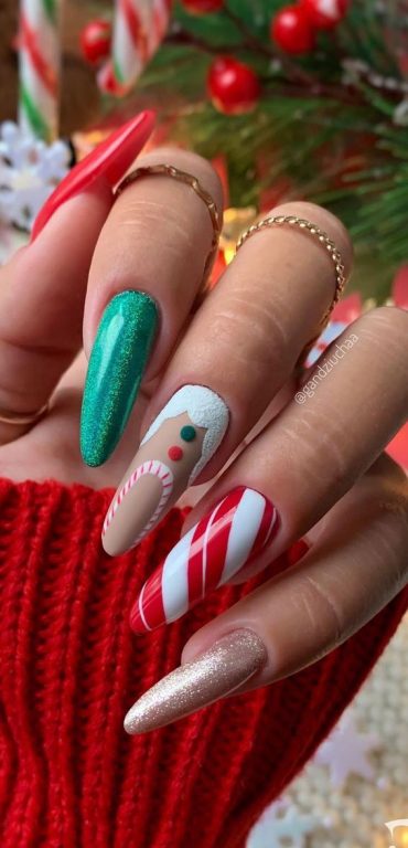 Fab Christmas Nail Designs Ideas Gold Green Gingerbread And