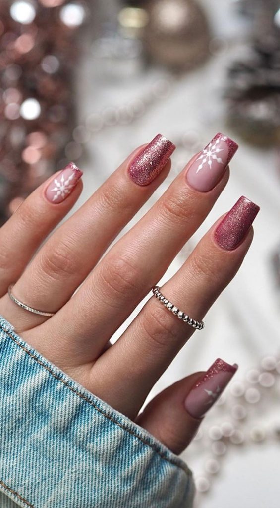 Best Holiday Nail Art Ideas Designs Sparkly Mauve Pink Nails