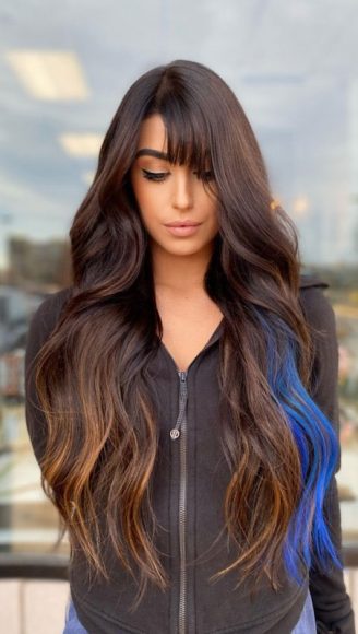 Trendy Hair Colour For Every Women Brunette With A Touch Of Blue