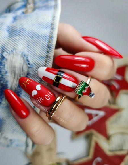 Christmas Holiday Nails For A Festive Look Santa Outfit Red Nails