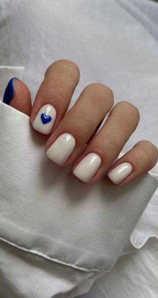 45 Pretty Short Nails For Spring Summer Blue Cobalt Heart Milky Nails