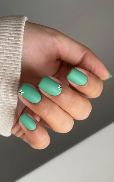 Your Nails Deserve These Floral Designs Matte Green Nails With Flower