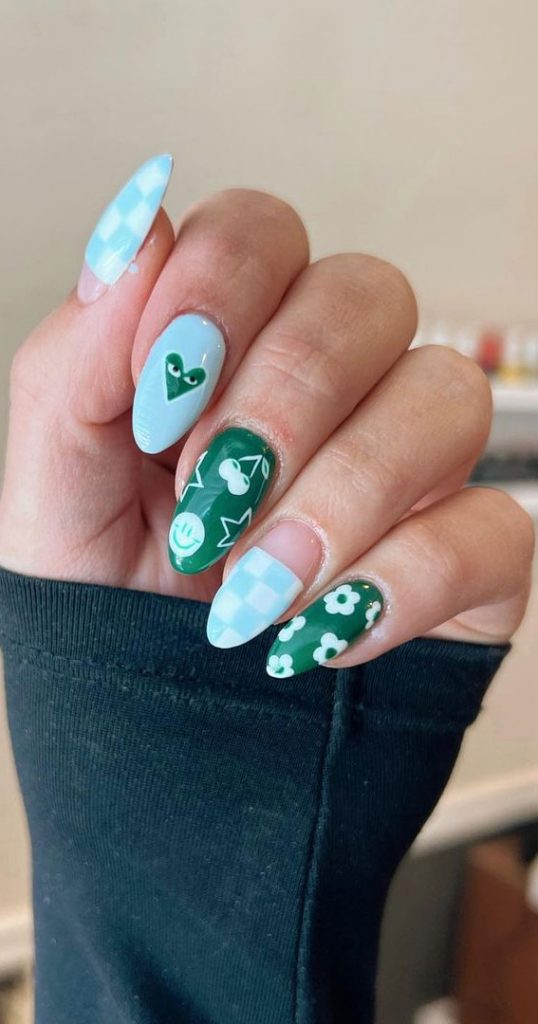 Your Nails Deserve These Floral Designs Light Blue Emerald Green Nails