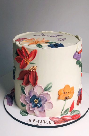 Cute Buttercream Flower Cake Ideas Colourful Flower White Cake