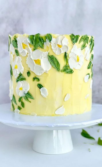 Cute Buttercream Flower Cake Ideas White Floral Yellow Cake