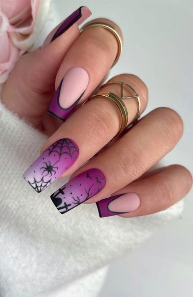 30 Spooktacular Halloween Nail Designs Ombre Purple Scary Night Nails