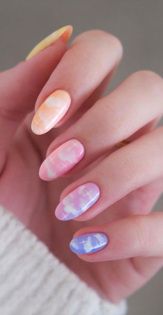 Pick And Mix Nail Designs For An Unboring Look Mix N Match Cloud Nails