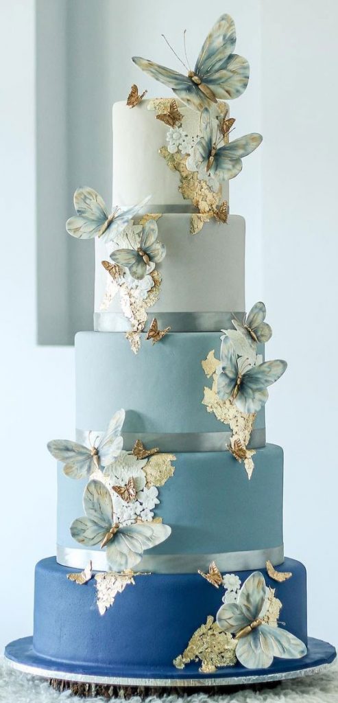 Artistic Masterpiece Wedding Cakes Blue Ombre Cake With Gold Leaf