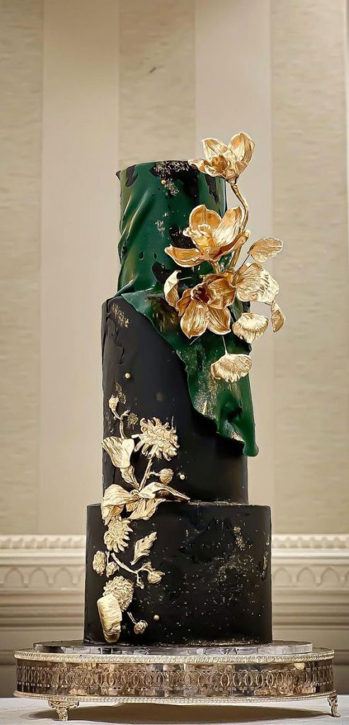 Artistic Masterpiece Wedding Cakes Black Gold Green Wedding Cake