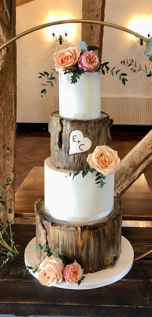 Woodland Inspired Wedding Cake Ideas White Wood Effect Tiers