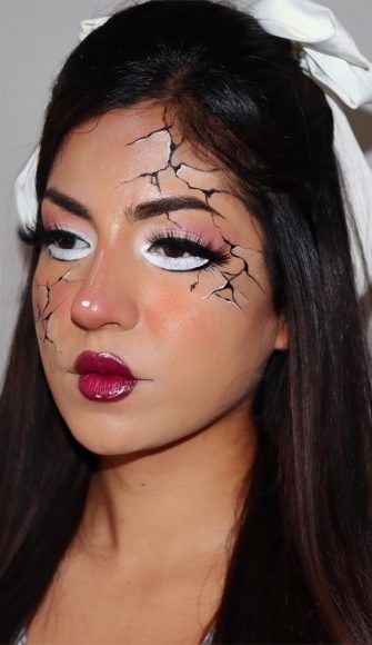 Spooky Halloween Makeup Transformation Ideas Cracked Doll