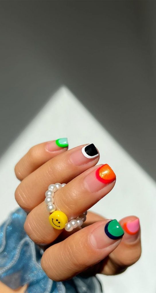 Minimalist Nail Art Ideas That Aren T Boring Colourful Half Moon Tips