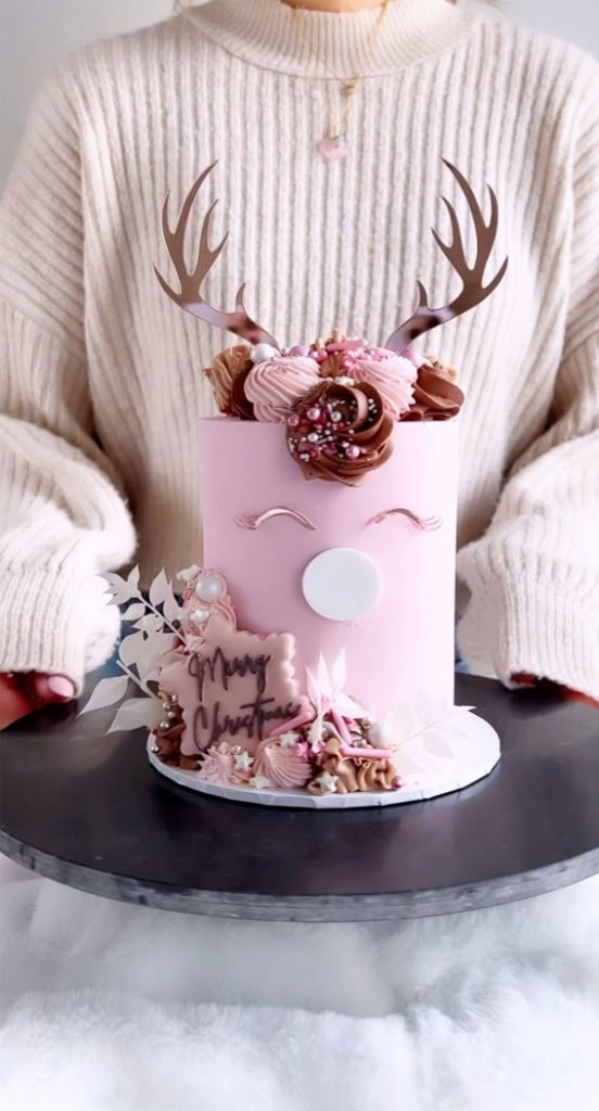 Frosty And Festive Christmas Cake Inspirations Pink Reindeer Cake