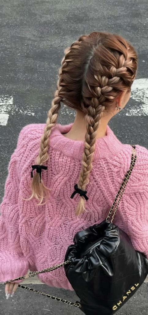 A Trendy Collection Of Hairstyles Adorned With Chic Bows French Braid