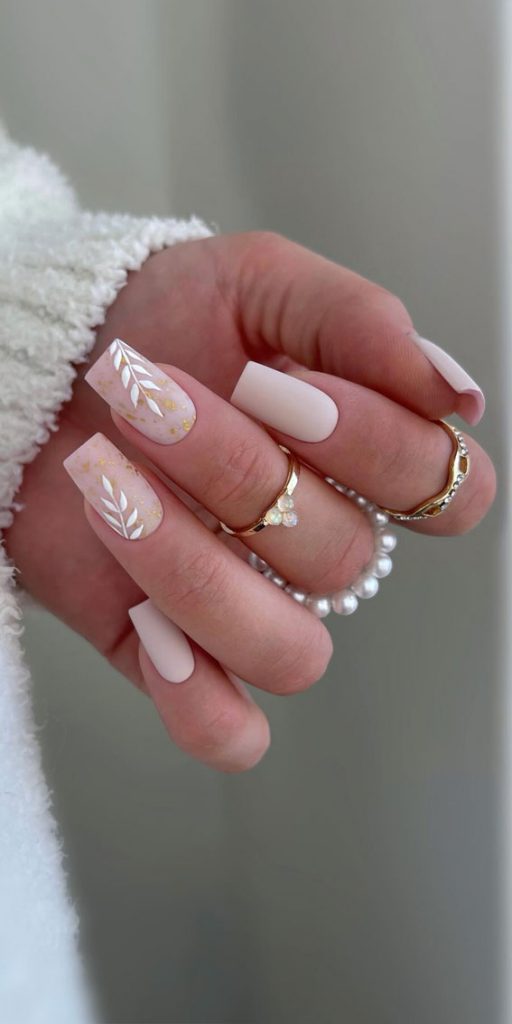 Cute Spring Nail Art Inspirations Elegant White Leaf Nails