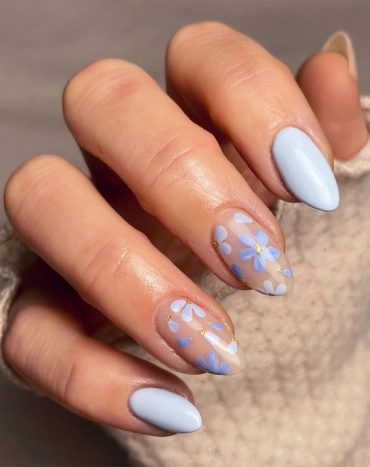 Cute Spring Nail Art Inspirations Blue Floral Clear Nails