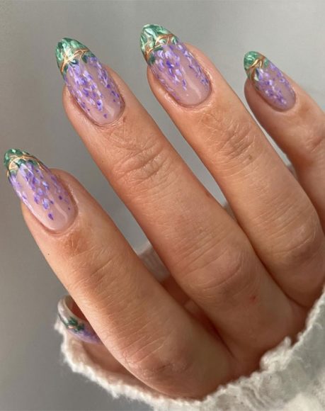 42 Cute Spring Nail Art Inspirations Wisteria Floral Nails