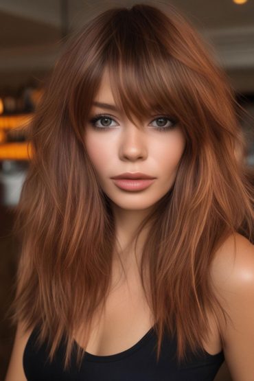 Modern Brigitte Bardot Haircuts Rich Auburn Shag With Layered Bangs