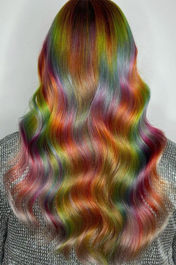 25 Rainbow Hair Colour Ideas To Brighten Your Look Oil Slick Wavy