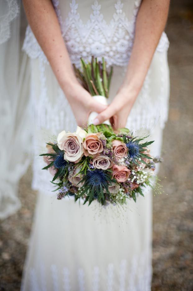 Dusty pink and blue wedding bouquet