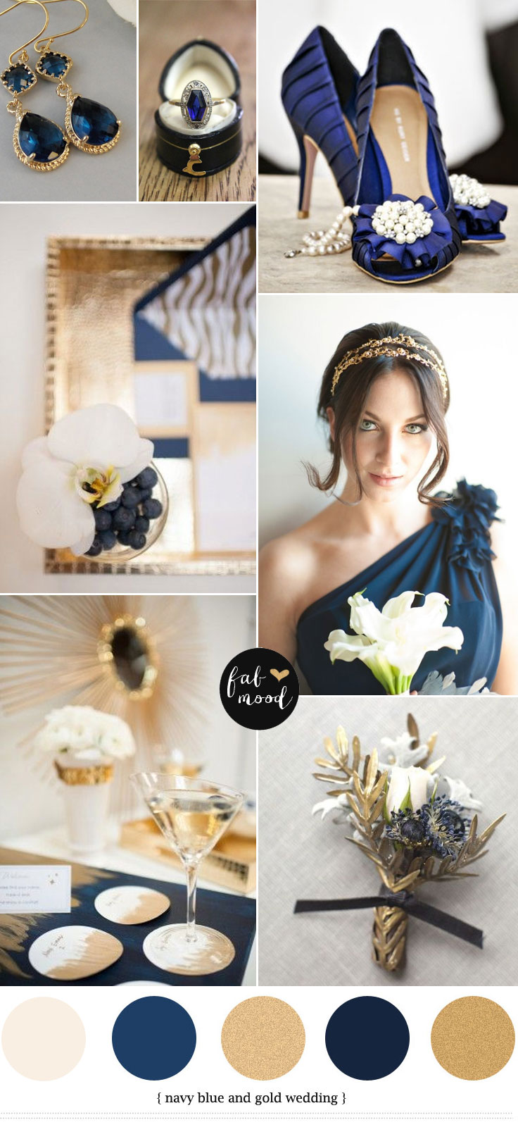 Navy blue and gold wedding colours palette