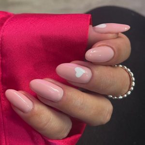 Best Valentine S Day Nails Nude Nails With White Love Hearts Fab Mood Wedding