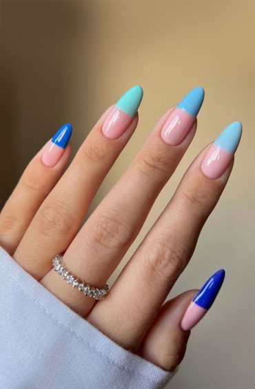 31 Cute Sky Blue French Tip Nails Different Shades Of Sky Blue Tips 1