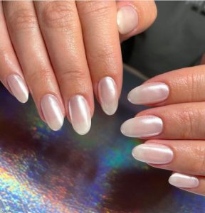 Glazed Donut Nails Summer Nail Trend Shimmery Nude Nails