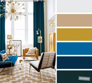 The best living room color schemes - Bright blue +teal + mustard ...