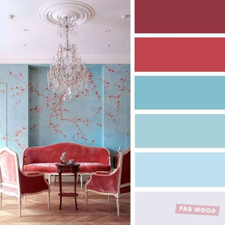 The best living room color schemes – Venetian red and Blue