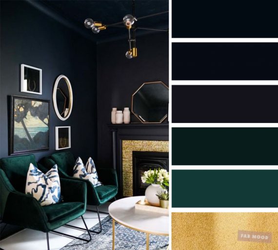 The best living room color schemes - Dark blue, dark green, gold and ...