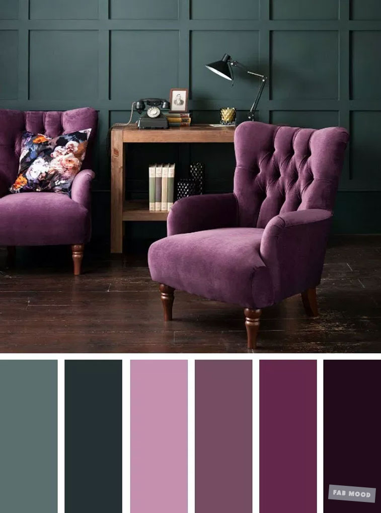 The Best Living Room Color Schemes – Dark Green & Purple