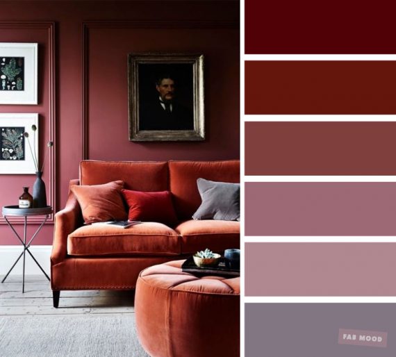 The best living room color schemes - Mauve & Brick colors