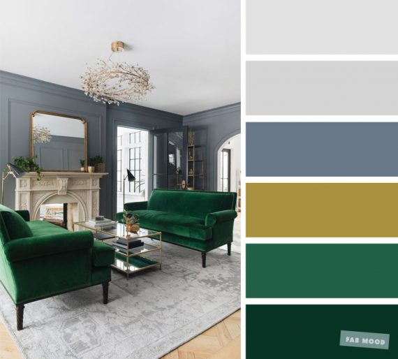 Emerald Green + Blue Grey - The Best Living Room Color Schemes