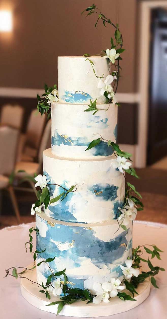 Elegant Blue and White Pearl Cake - Dough and Cream