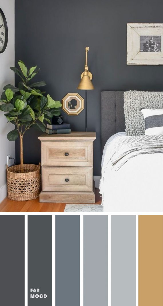 Grey bedroom with gold accents