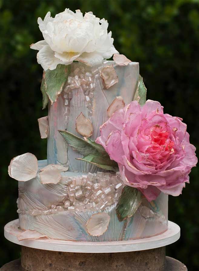The 50 Most Beautiful Wedding Cakes – Wafer paper peonies on two tier wedding cake