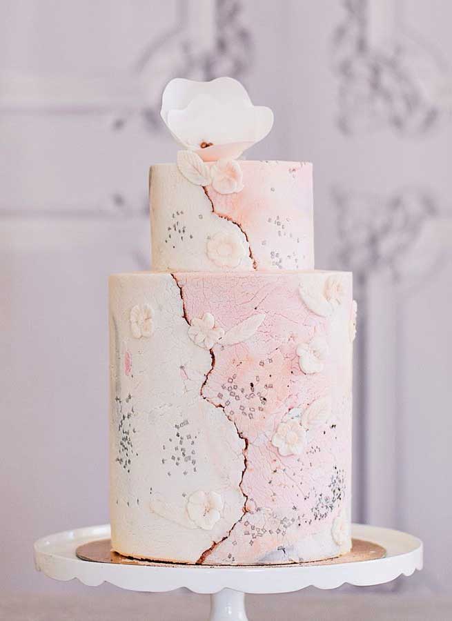 Ivory, Gold and Pink Wedding Cake