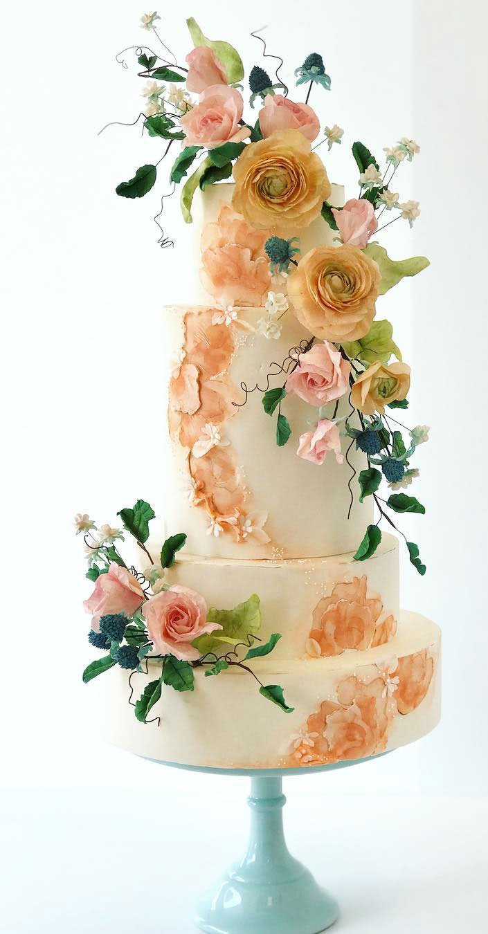 hand painted wedding cake #weddingcake #springwedding spring wedding cake