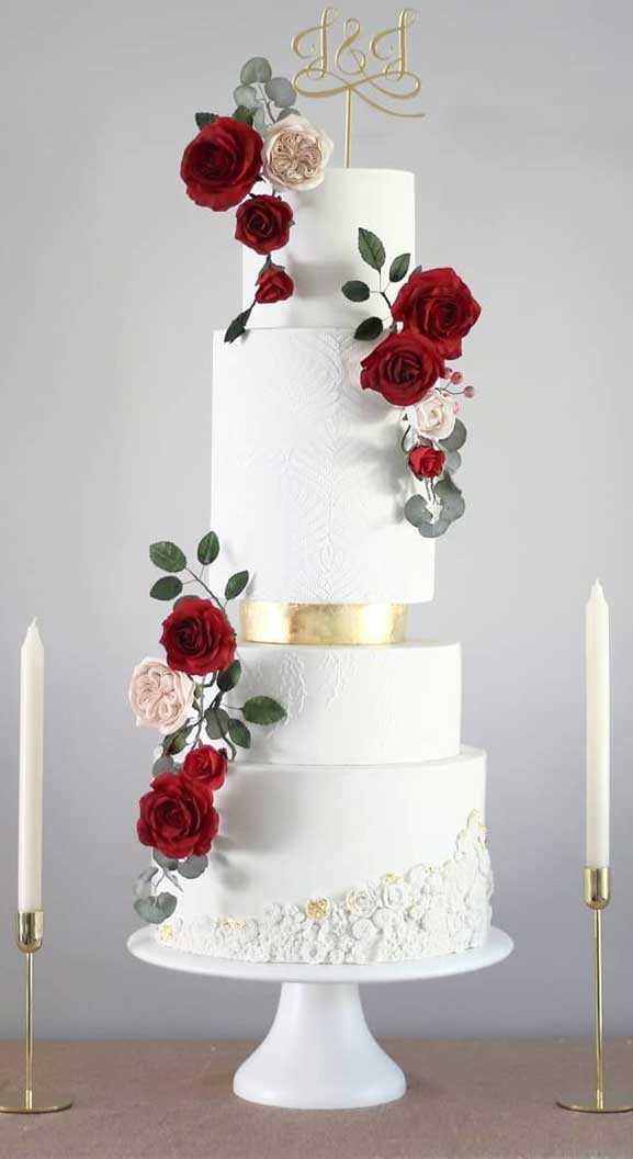 Sugar Lace with Vintage Roses Wedding Cake No.W187 - Creative Cakes