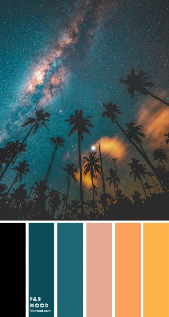 Teal , orange and yellow color palette