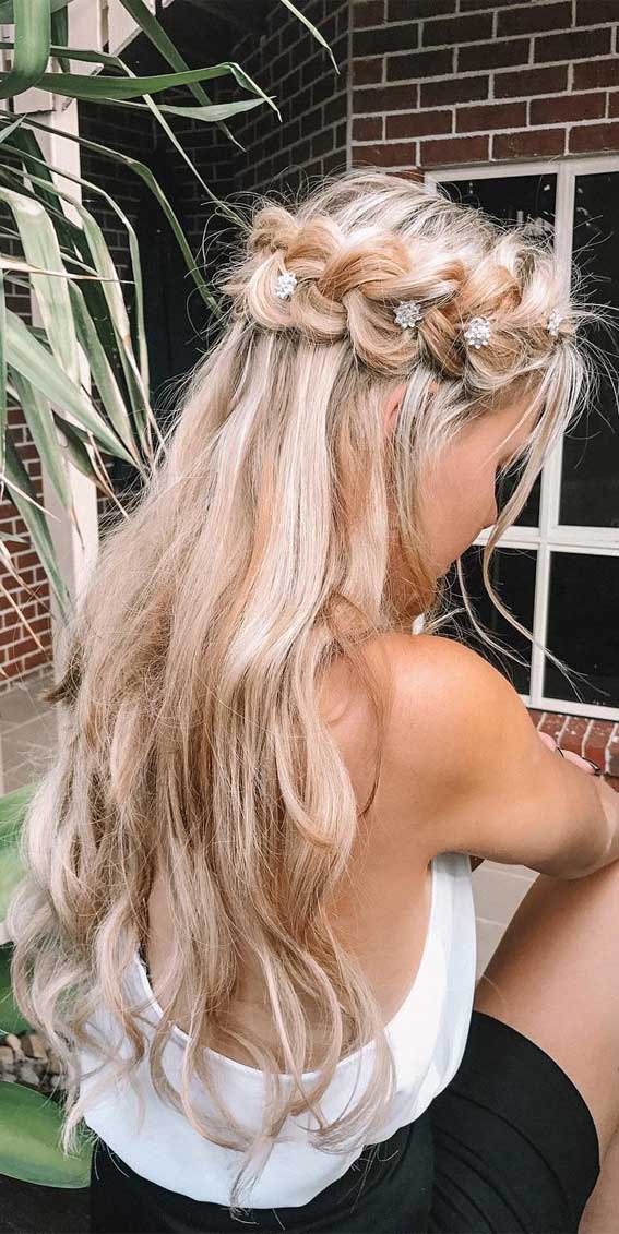 bridal hairstyles half up with crown